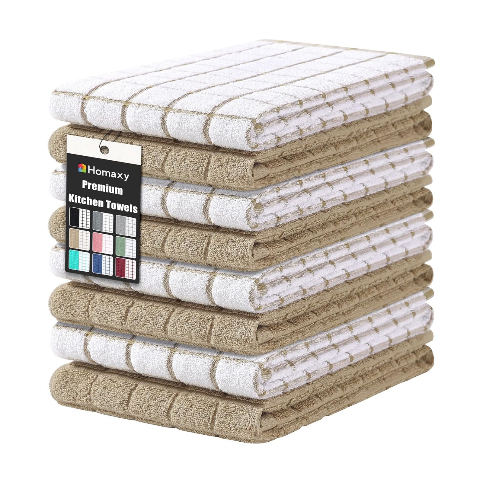 Homaxy Large Premium Cotton Kitchen Towels 16"x 28", 8 Pack, Tan | Natural Ring Spun 390 GSM Dish Towels, Super
