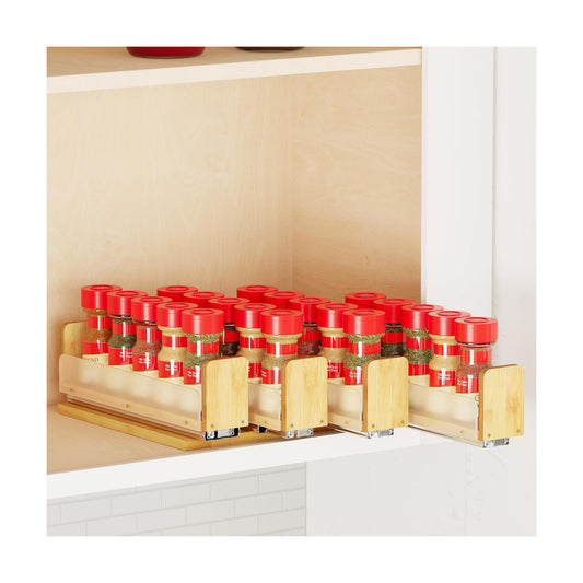 SpaceAid Bamboo Pull Out Spice Rack Organizer for Cabinet, Heavy Duty Slide Out Seasoning Kitchen Pantry Sliding