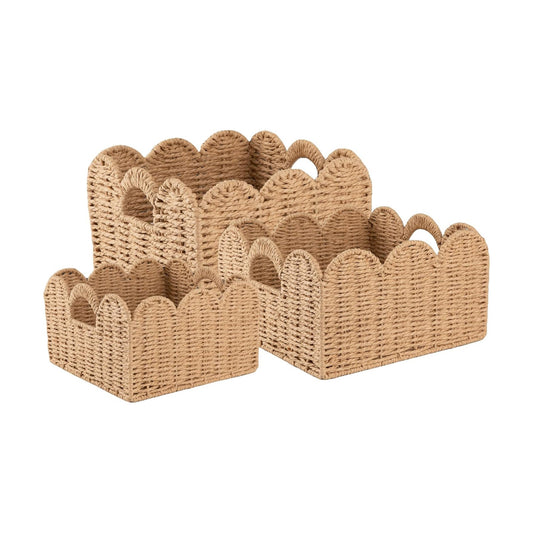 Scalloped Wicker Baskets / Yellow