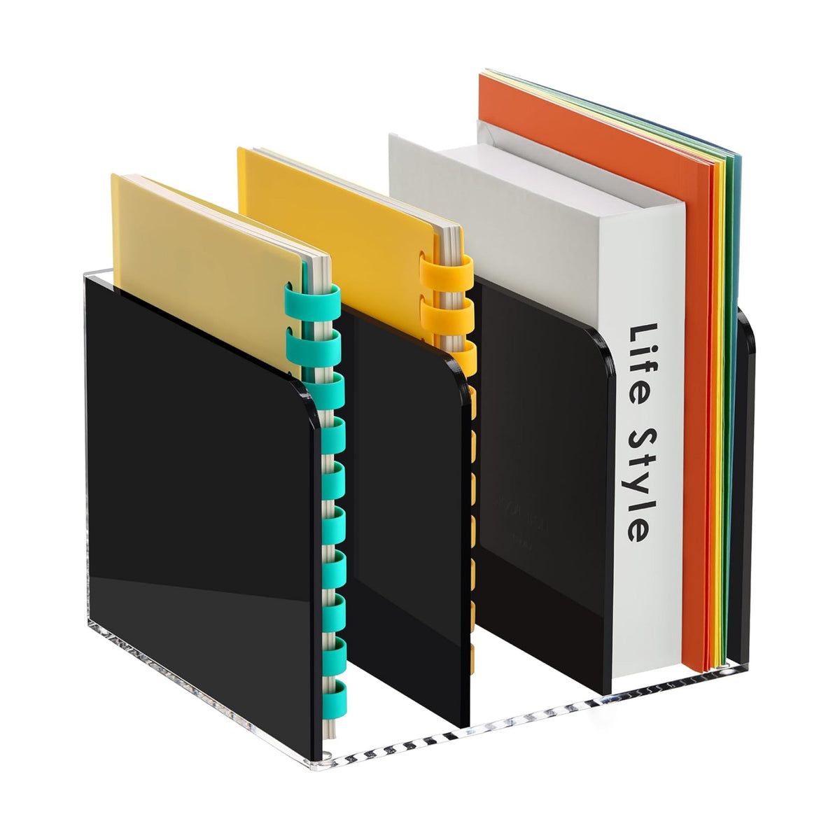 SANRUI Black Acrylic Magazine File Holder Desktap Organizer Folder Sorters | Clear Workspace Document Rack, Bookend