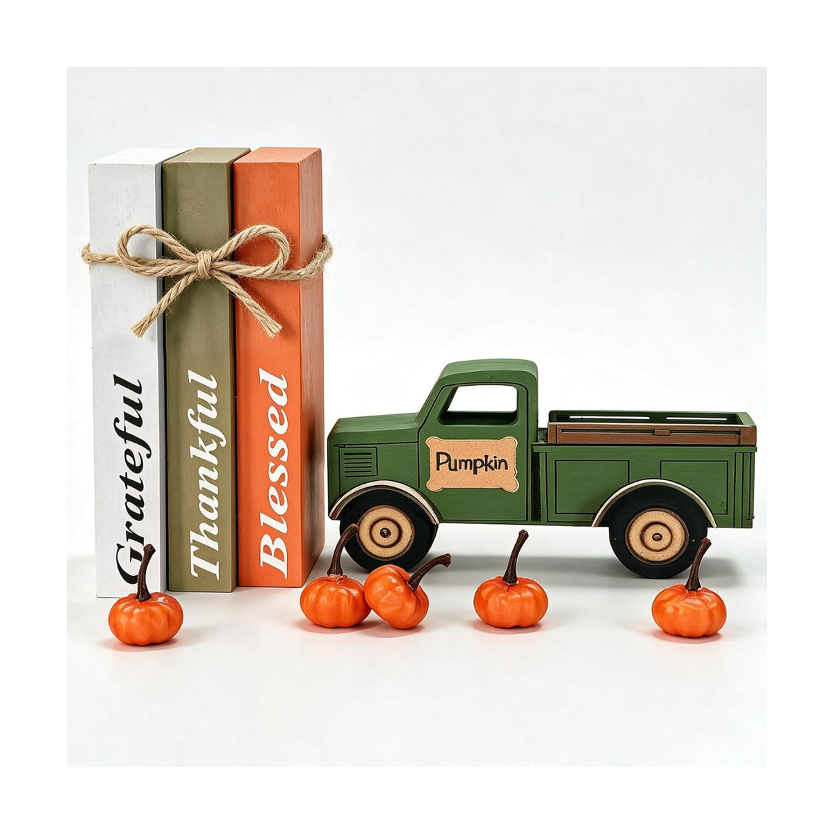 OLANRUN Fall Decor for Home, 9 Pcs Wooden Fall Table Decor with 3 Books, 3D Truck, 5 Pumpkins, Autumn Thanksgiving Decorations for Indoor Home Table Centerpieces Kitchen Tiered Tray Office Mantel