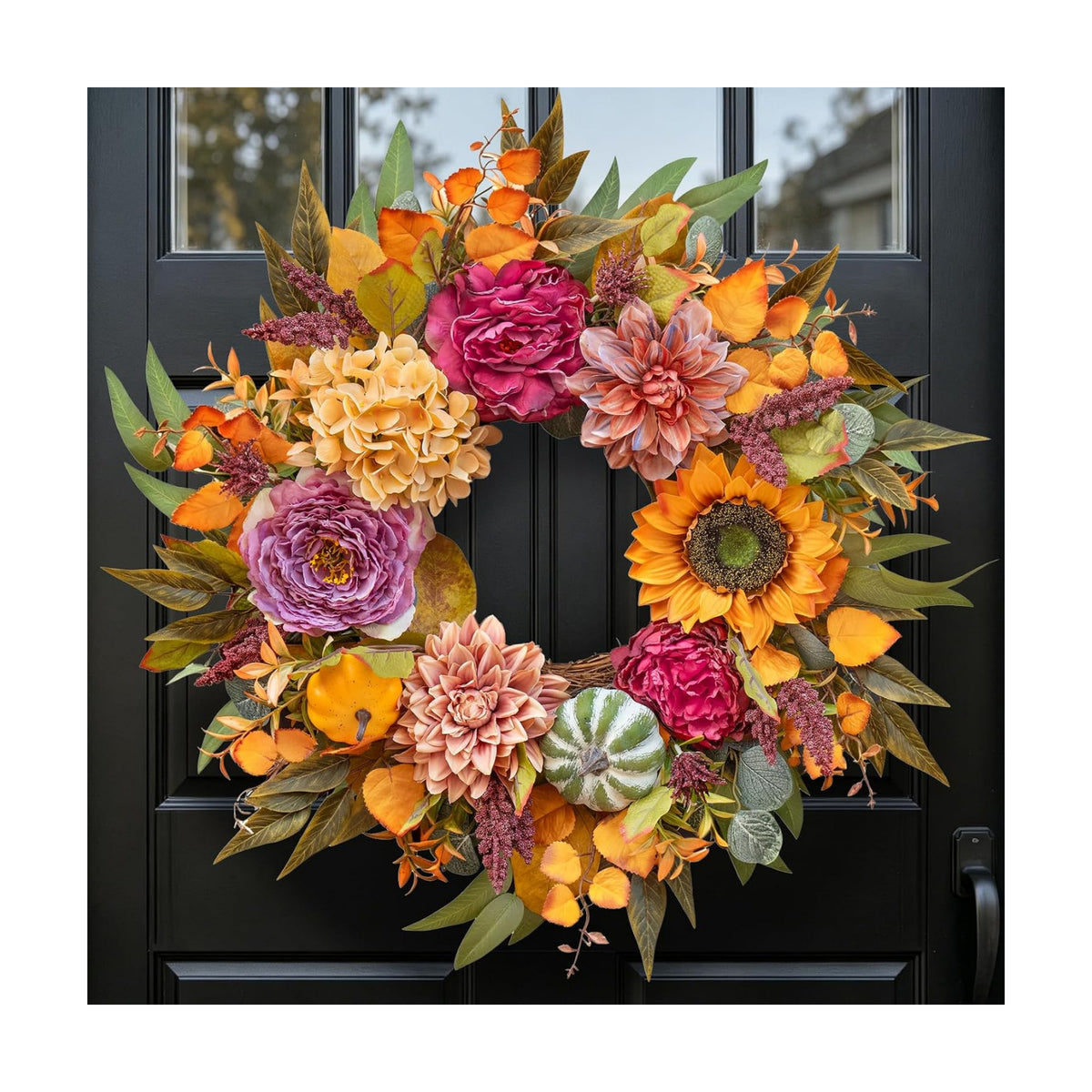 24 Inch Artificial Fall Wreaths for Front Door Outside with Sunflower,Peony