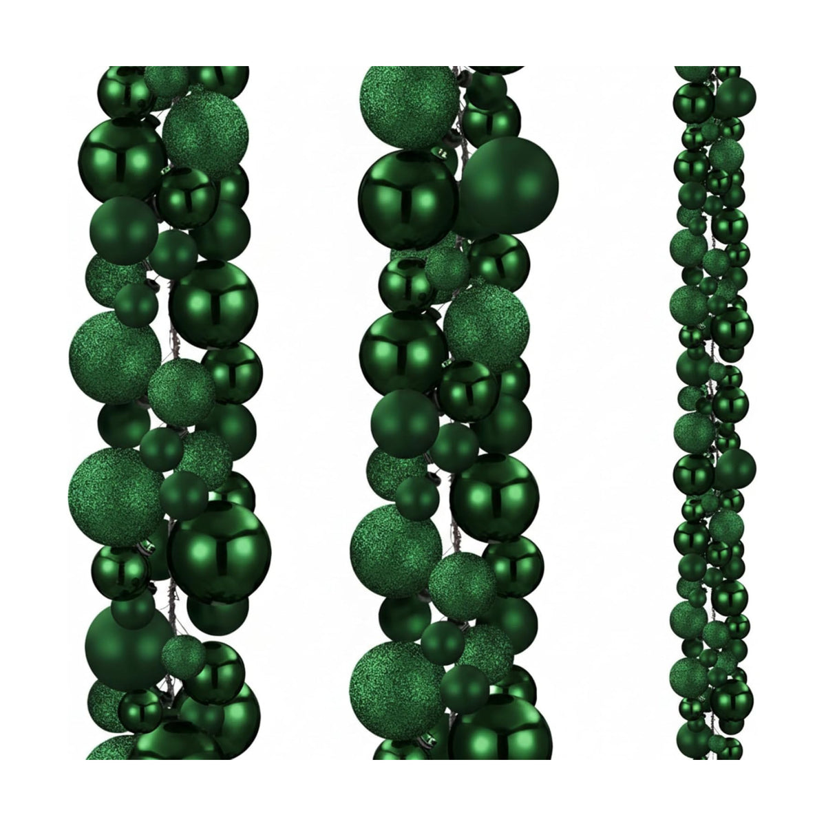 2 Pcs 6 ft Christmas Ball Ornament Garland, Dark Green | Bauble Bulb Christmas Tree Ball Decoration Shatterproof