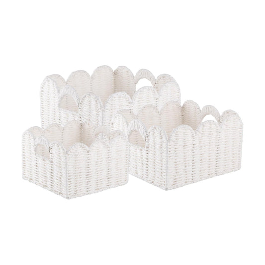 Scalloped Wicker Baskets / White