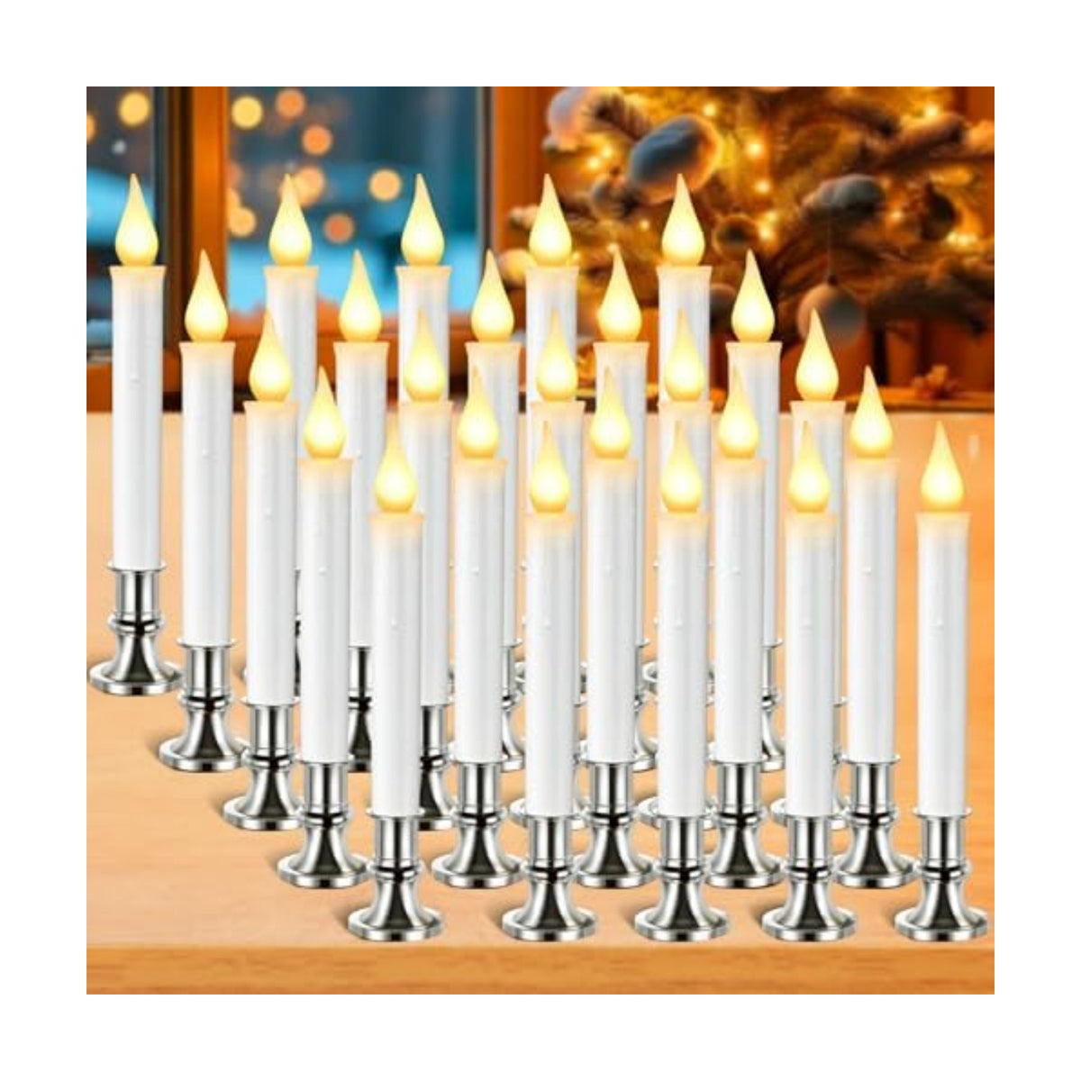 Yungyan 20 Pack Window Candle Lights with Sensor Dusk to Dawn, Silver Base