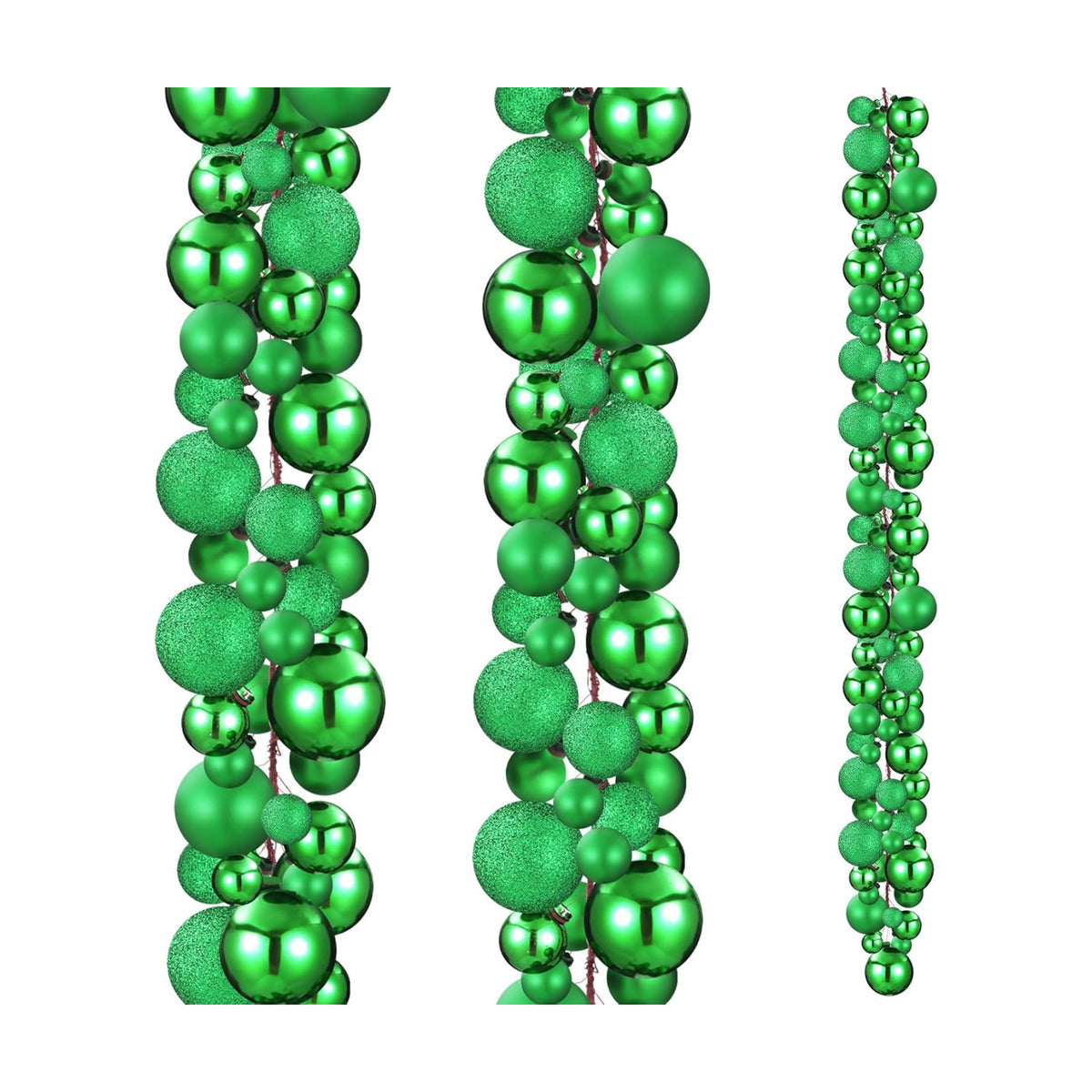 2 Pcs 6 ft Christmas Ball Ornament Garland, Grass Green