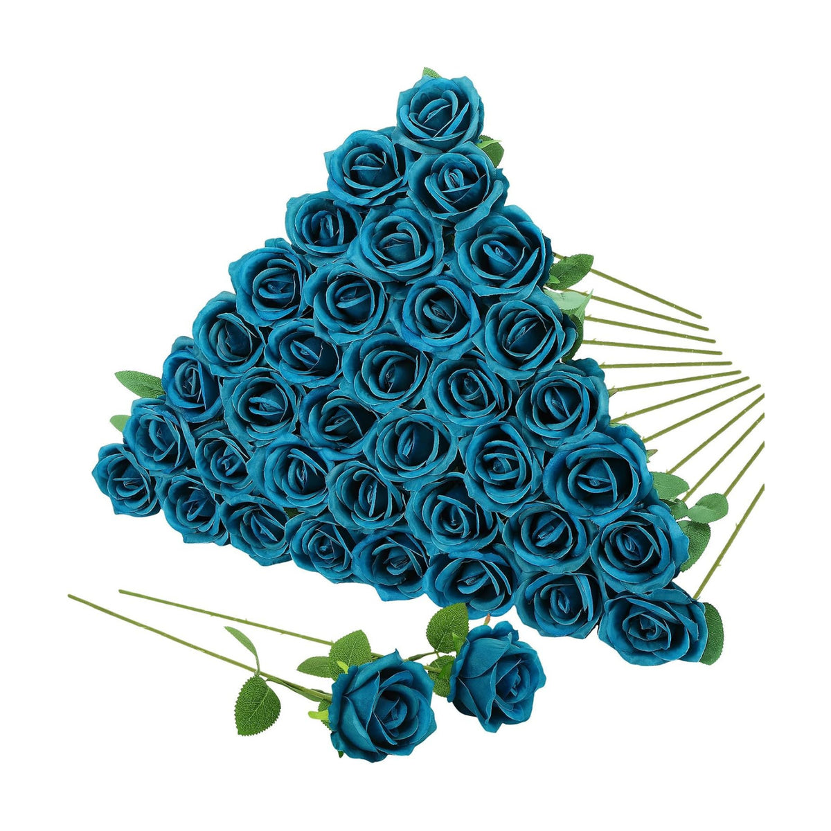 36 Pcs Teal Artificial Roses with Long Stems