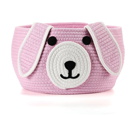 Dog Woven Basket Woven Cotton Rope Puppy Animal Storage Basket for Laundry Toy Gift / Pink / 13 x 8