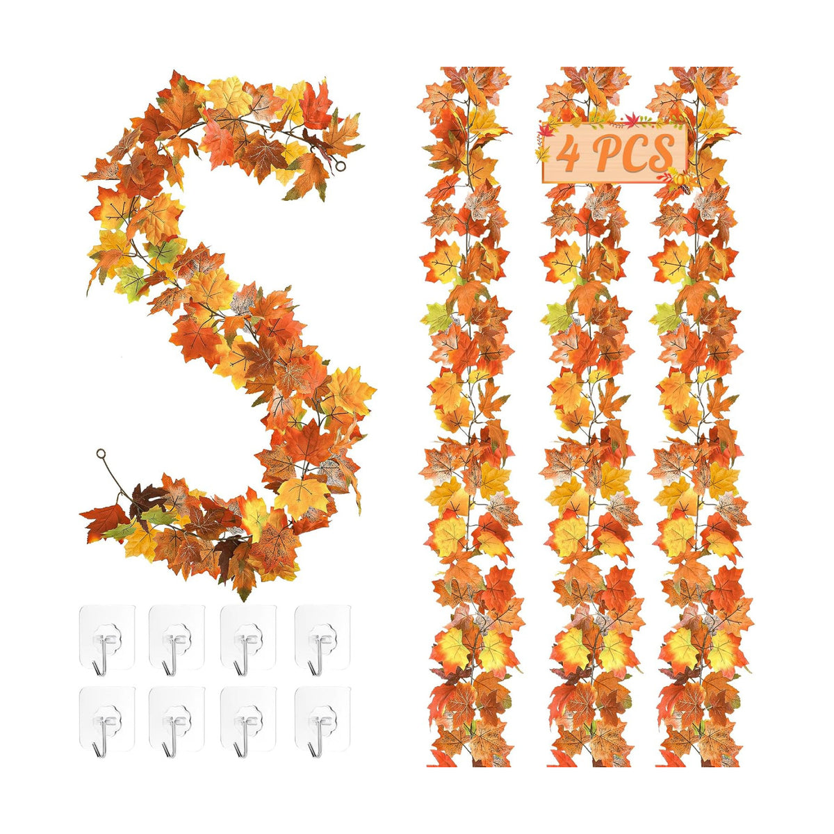 4Pack 23.6FT Fall Maple Leaf Garland for Autumn Thanksgiving Fall Decor