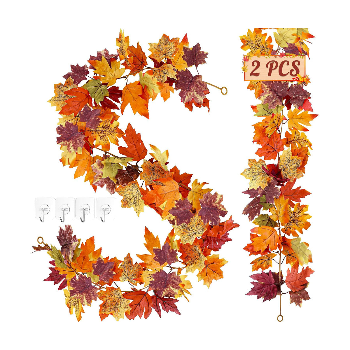 11.8FT 2Pack Fall Garland for Thankgiving Decorations for Home Mantle Decor