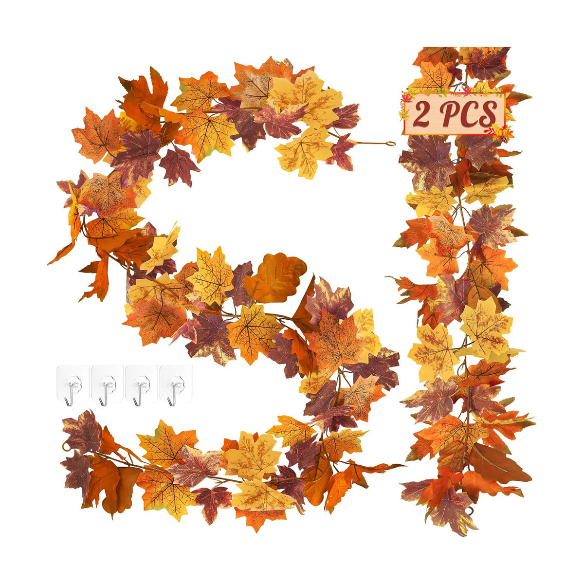 2Pack 11.8FT Fall Garland for Mantle Thanksgiving Wedding Autumn Decoration