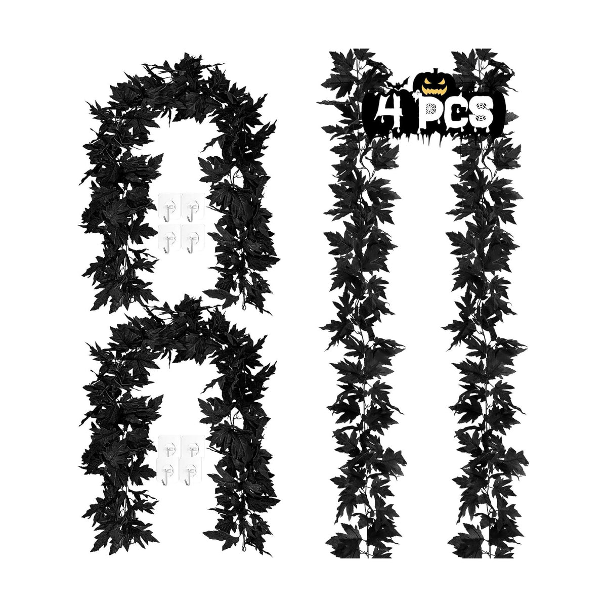 4Pack 23.6FT Black Maple Leaf Fall Garland for Halloween Thanksgiving Decor