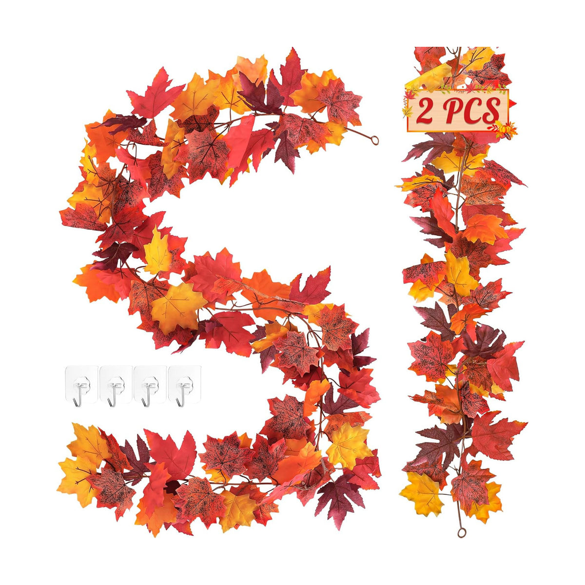2Pack 11.8FT Fall Garland, Fall Mantle Garland for Indoor Outdoor Autumn