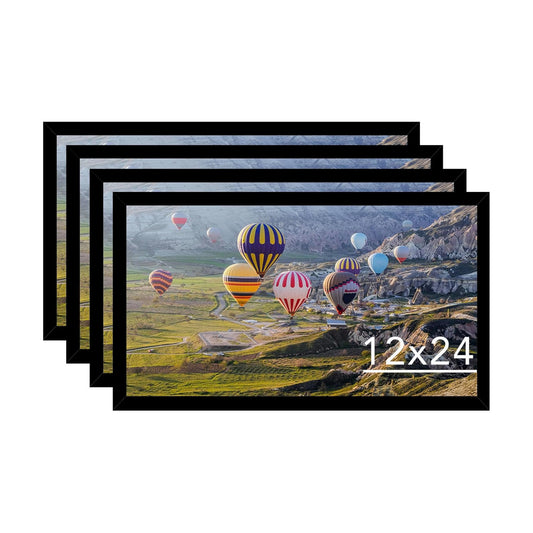 JCJMY 12x24 Picture Frame Set of 4 Black for Poster Photo Picture, Horizontal and Vertical Formats for Wall Hanging, 12