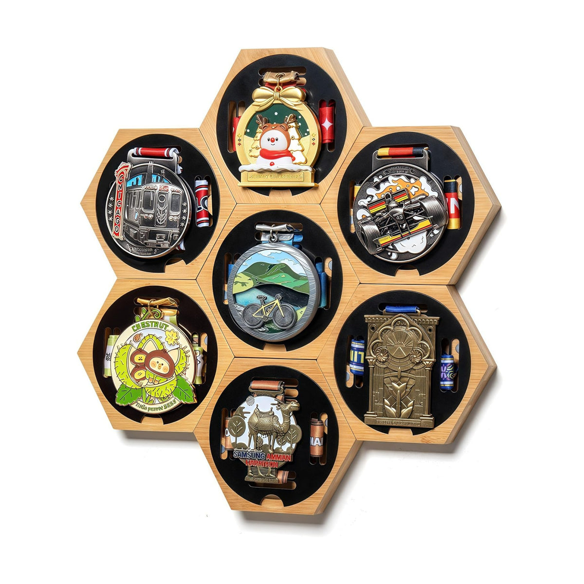 Medal Hanger Display - Honeycomb Marathon Medal Hanger, Race Medal Holder Rack for Wall with No-Drill Adhesive