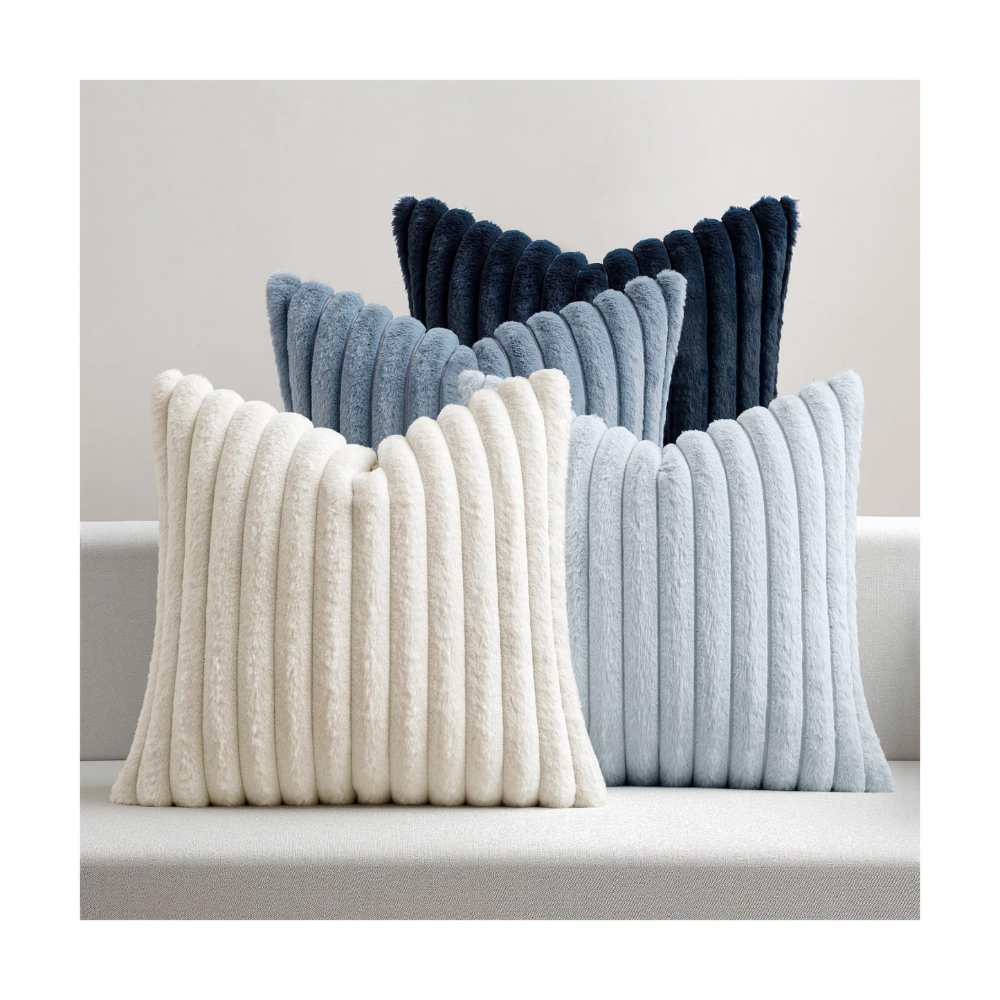 Faux Fur Plush Decorative Throw Pillow Covers / 18 x 18 / Navy Blue / Set of 4