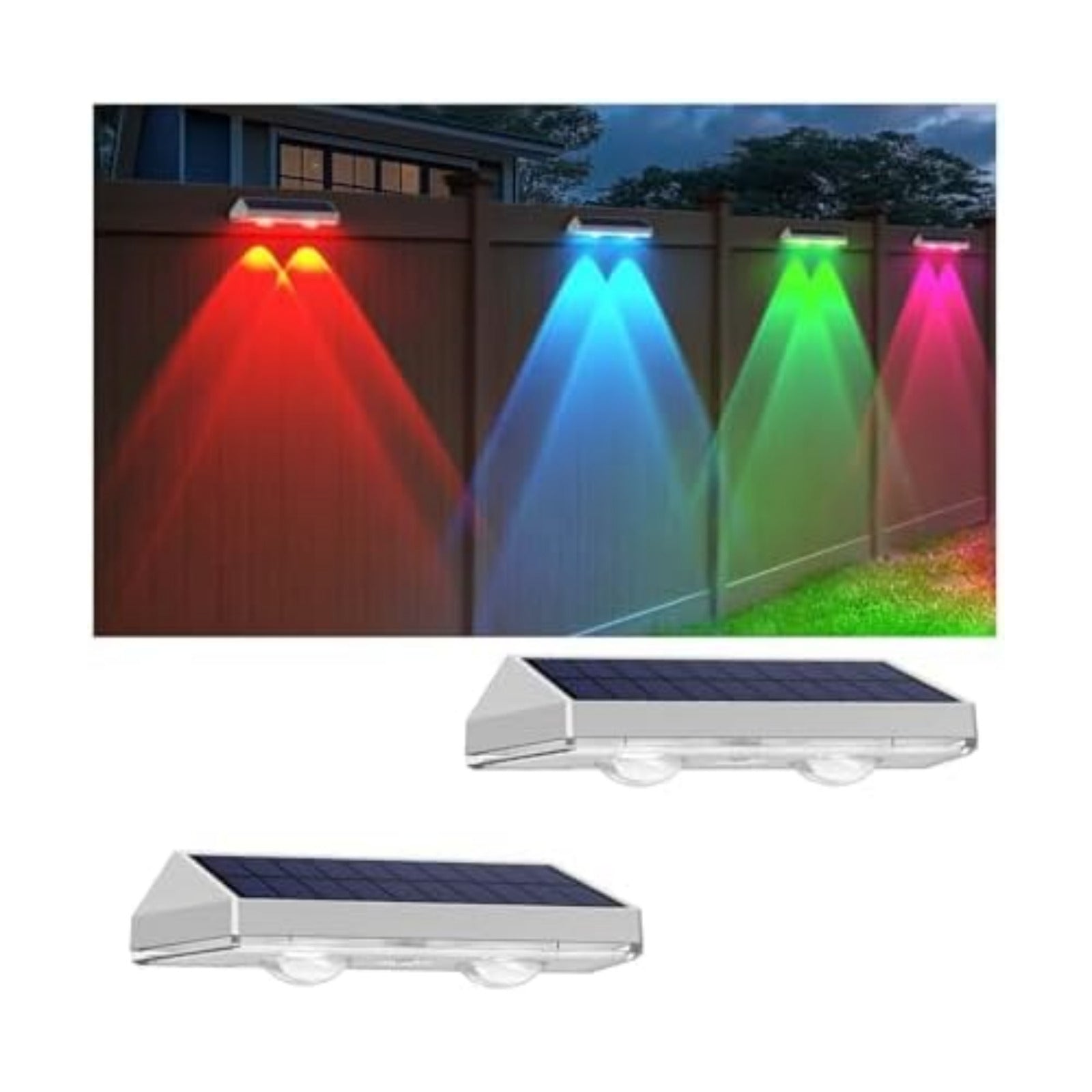 LIANGLOME 2 Pack Solar Fence Lights Outdoor, 2PK Solar Outdoor Light Warm White & RGB Solar Powered Lights for Outside