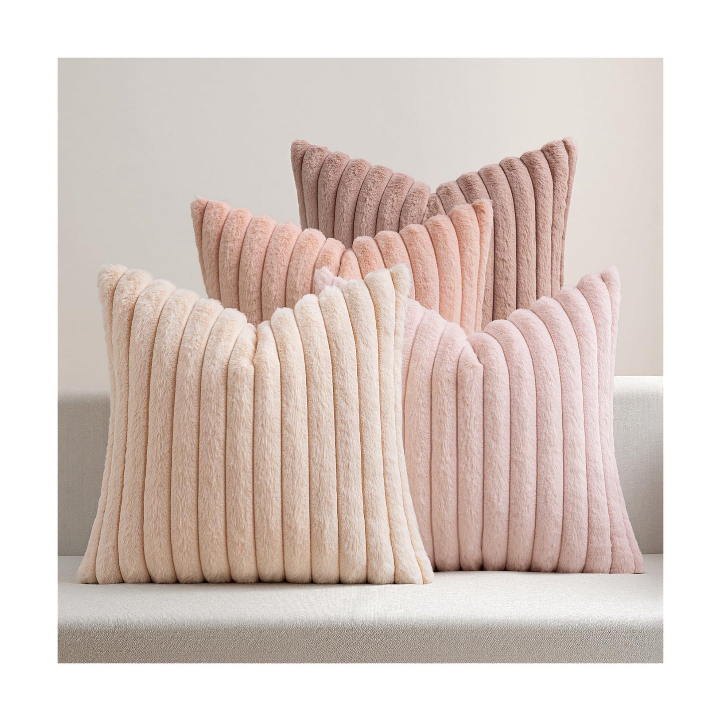 Faux Fur Plush Decorative Throw Pillow Covers / 18 x 18 / Pink / Set of 4