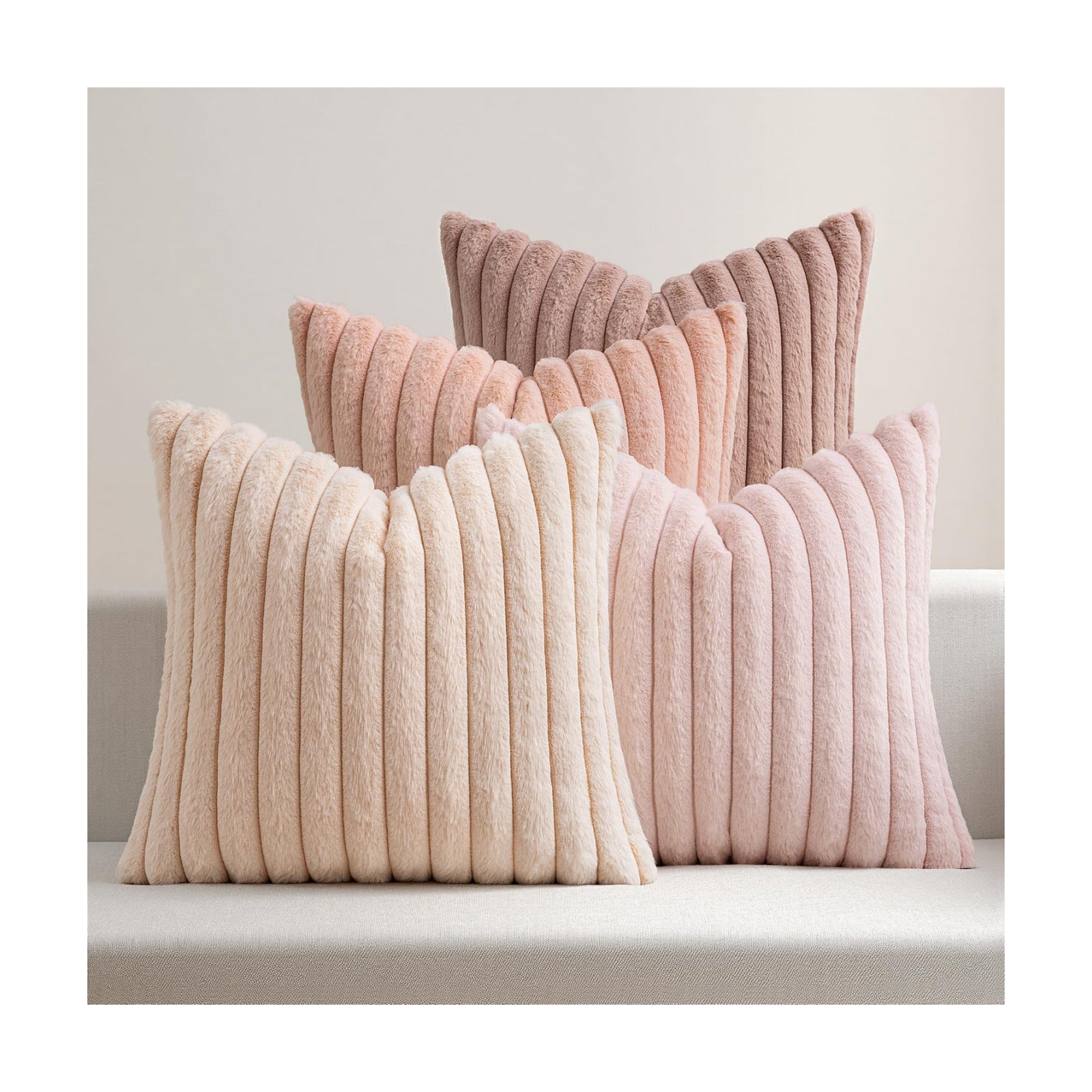 Faux Fur Plush Decorative Throw Pillow Covers / 18 x 18 / Pink / Set of 4