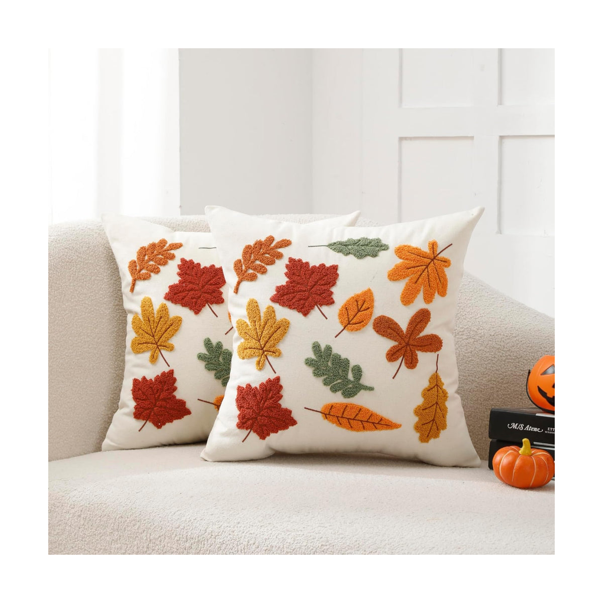 Fall Outdoor Throw Pillow Covers 18x18 2pcs, Autumn Thanksgiving Decor