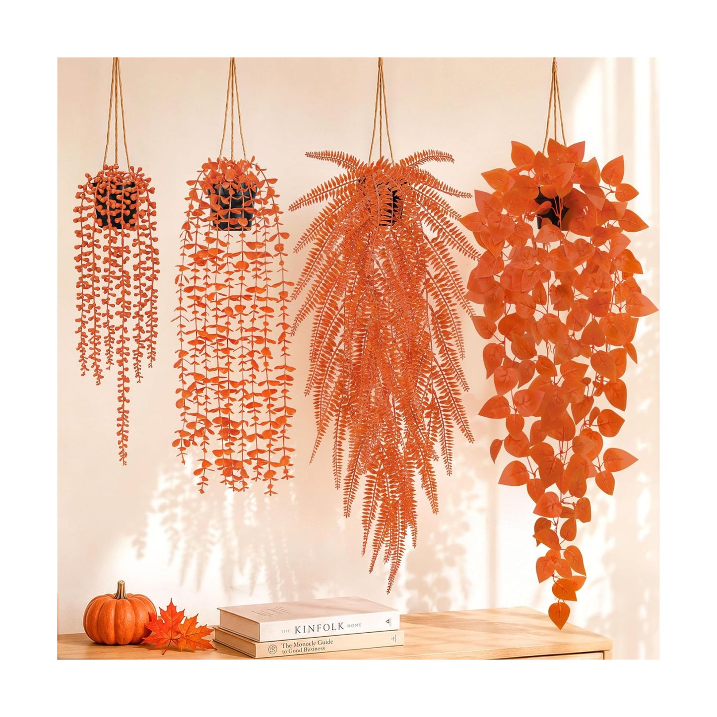 Der Rose 4 Pack Fake Fall Plants Hanging Orange Vines for Fall Wall Decor