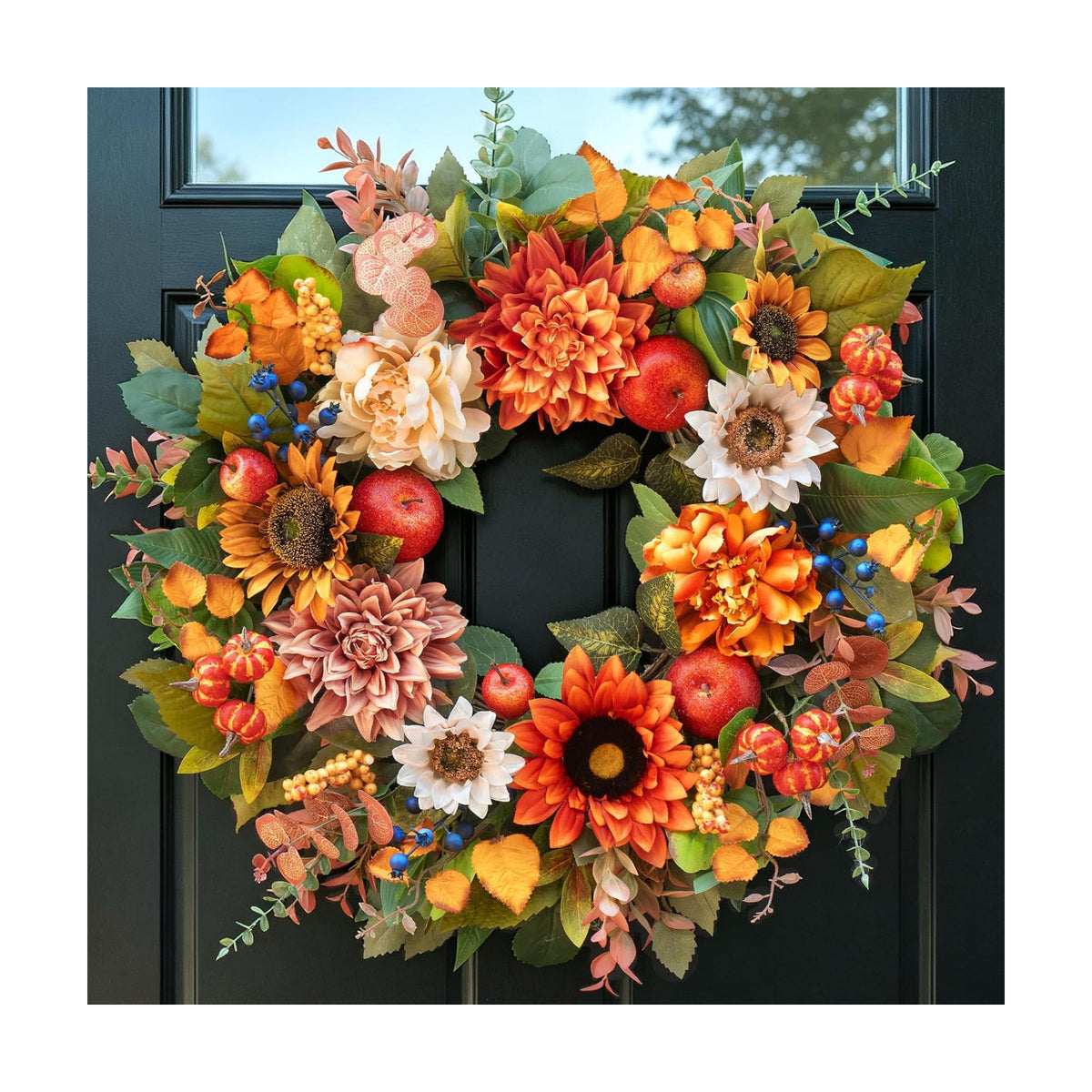 24 Inch Fall Wreaths for Front Door, Apple Wreath Artificial Autumn Wreath
