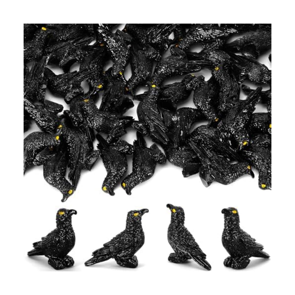 JUNEBRUSHS 50 Pcs Black Mini Resin Crow Halloween Table Decorations