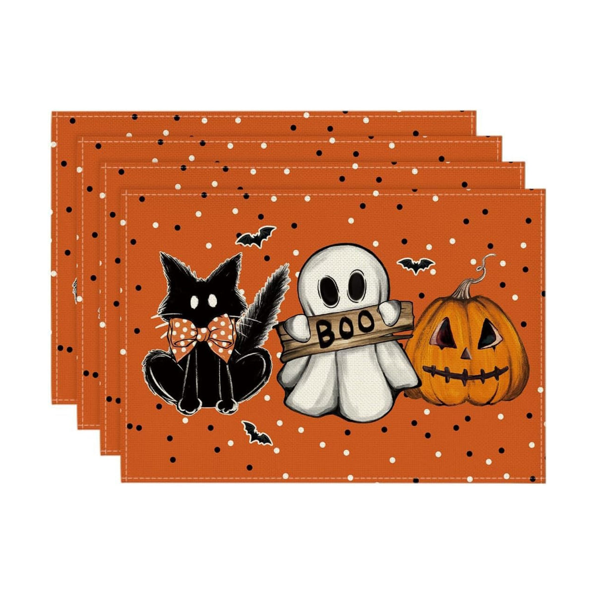 Artoid Mode Orange Cat Ghost Boo Halloween Placemat Set of 4-12 x 18 Inch