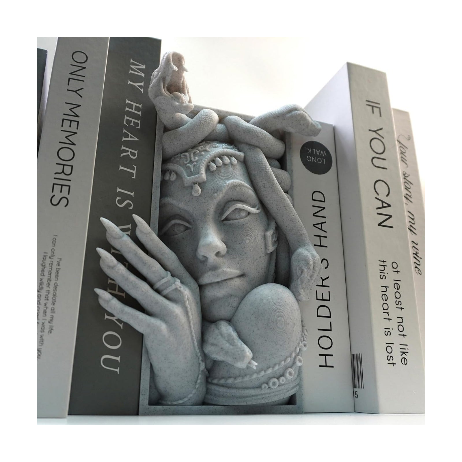 Medusa 3D Printed Decorative Bookend Lightweight Durable Book Shelf Accessories / Grey Medusa