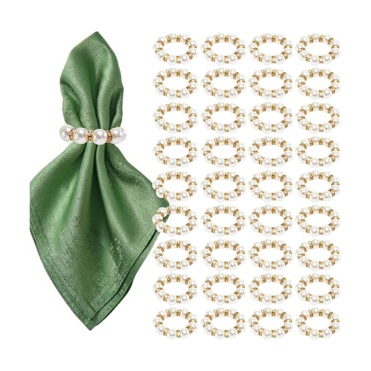 100 Pcs Gold Napkin Rings Bulk, Pearl Napkin Rings