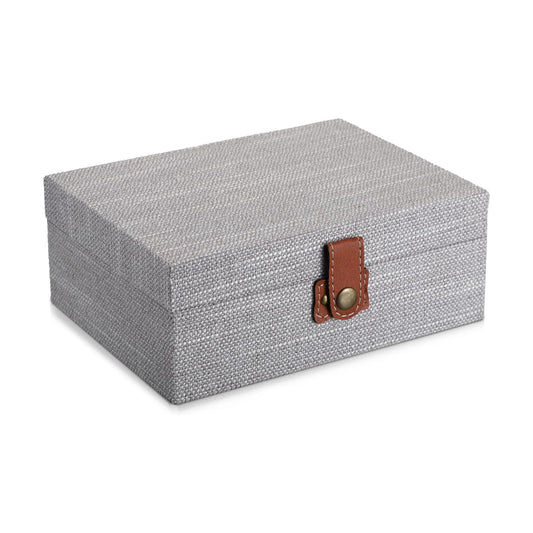 Linen Covered Treasure Chest for Women Gift Photo Organizer / Medium / Gray