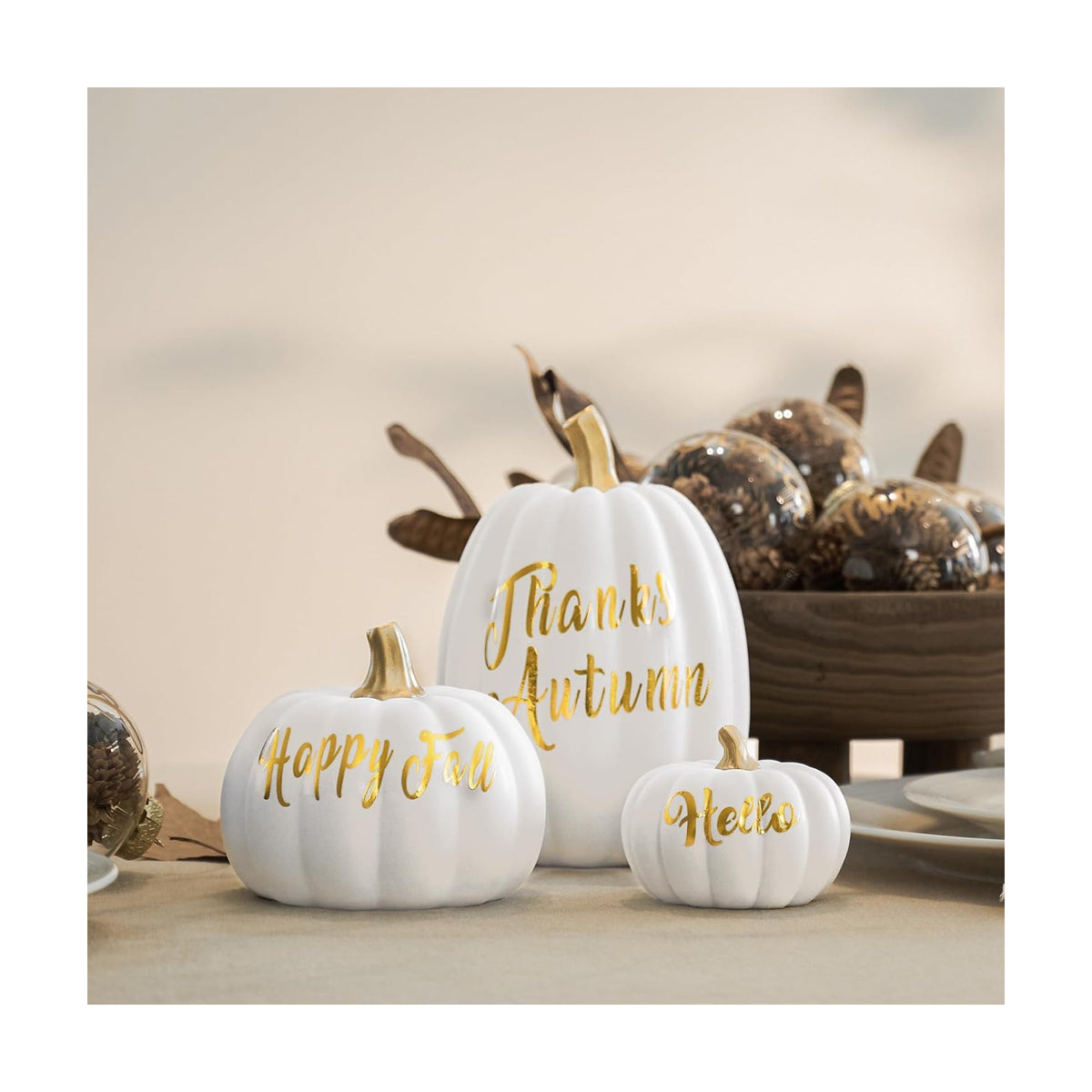DN DECONATION 3Pcs Fall Pumpkin Decorations for Home, Faux Words Pumpkin