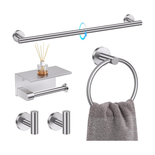 TQKAG 5 Piece Towel Bar Set, 23.6 Inch Brushed Nickel Bathroom Accessories | SUS304 Stainless Steel, Brushed Nickel