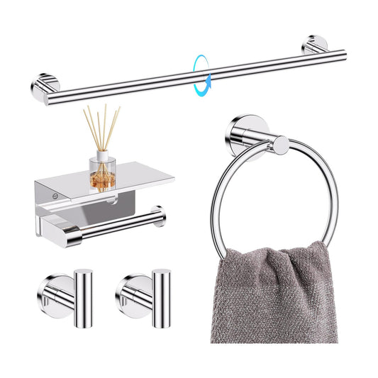 TQKAG 5 Piece Bathroom Towel Holder, Polished Chrome Bathroom Hardware Set | SUS304 Stainless Steel, 23.6" Toilet Paper