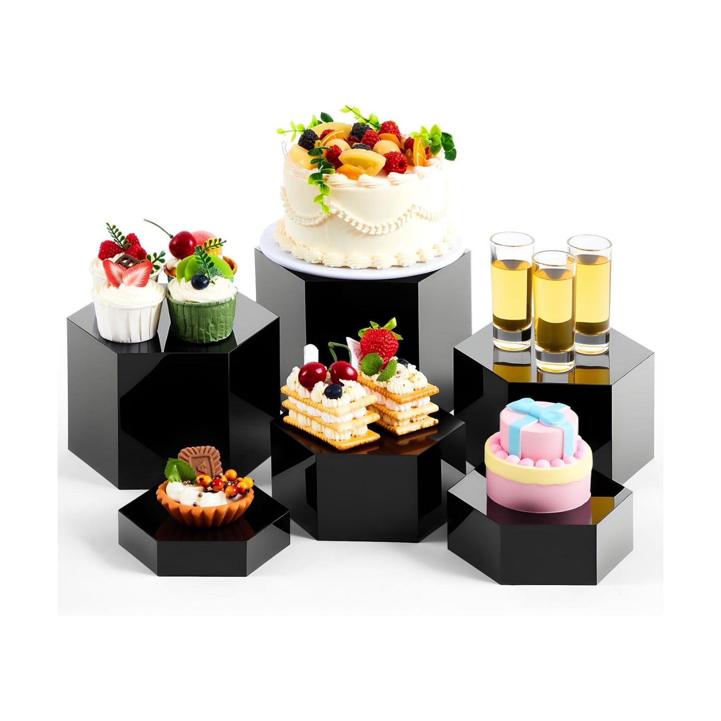 Catering Dessert Table Risers Food Decorative Stands / Black / 5.5 To 8 Inch / Hexagonal / 8 Inch