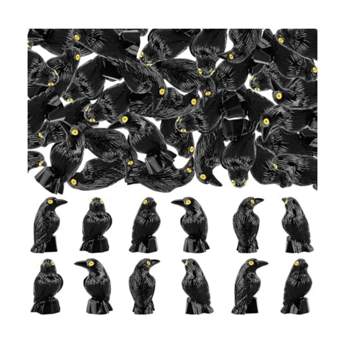 60Pcs Mini Resin Crows,Mini Black Crow Ravens Figurines