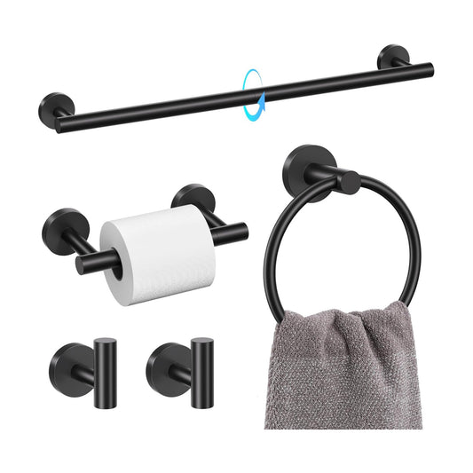 TQKAG 5 Piece Black Bathroom Accessories, 23.6" Bathroom Towel Bar Holder | 23.6" Bathroom Hardware Set, SUS304