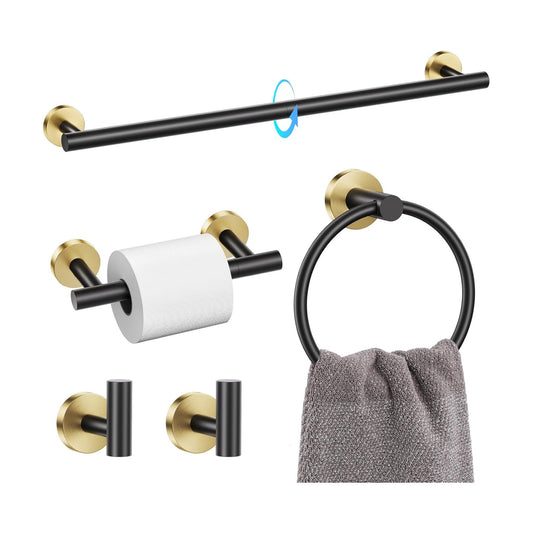 TQKAG 5 Piece Black and Gold Bathroom Accessories, Towel Racks for Bathroom | 23.6" Bathroom Hardware Set, SUS304