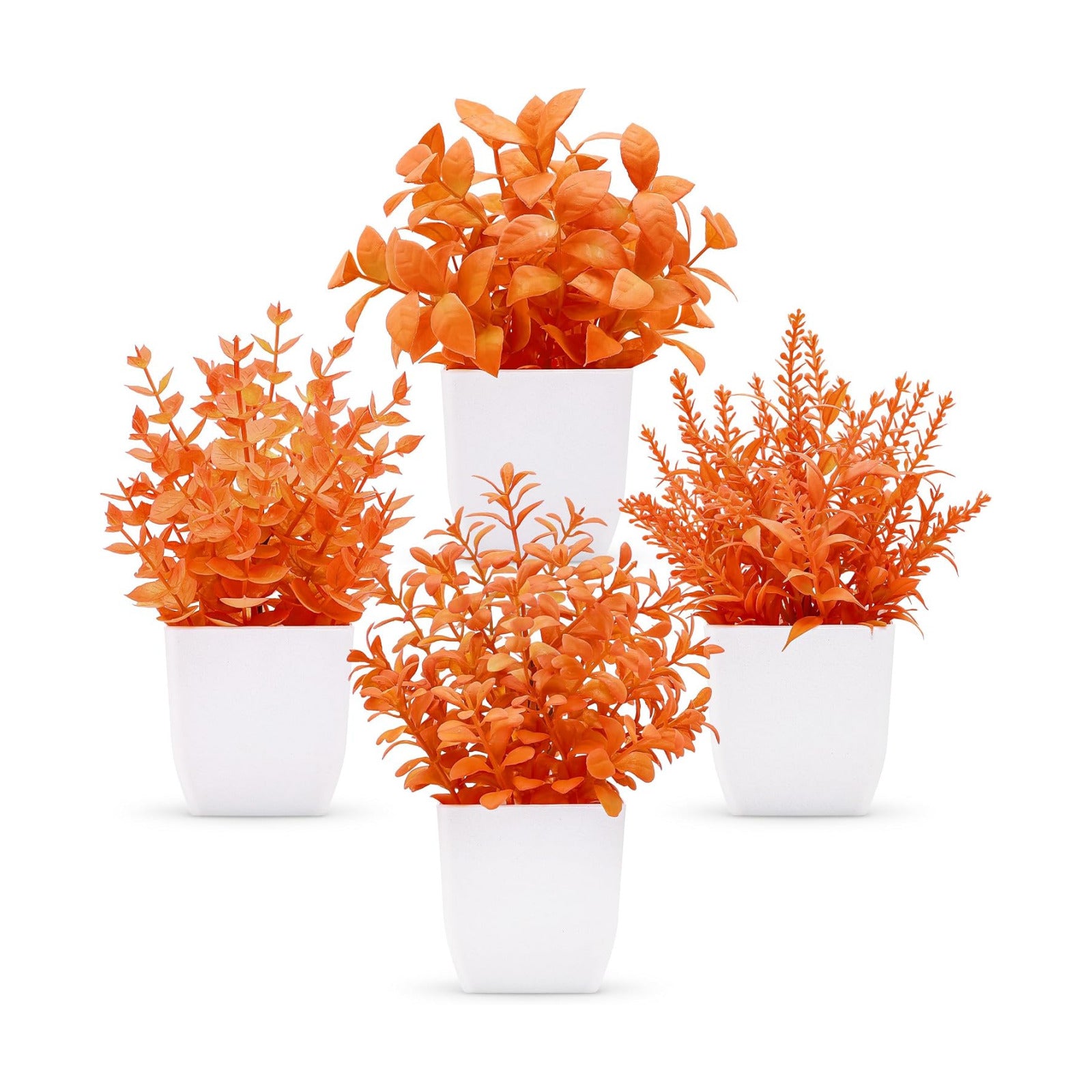 Der Rose 4 Pack Fall Fake Plants in White Pots, Autumn Bathroom Home Decor