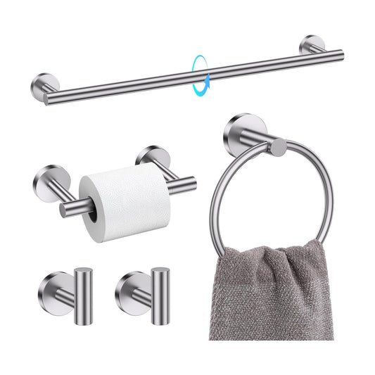TQKAG Brushed Nickel Toilet Paper Holder, 5 Piece Towel Racks for Bathroom | 23.6" Bathroom Hardware Set, SUS304