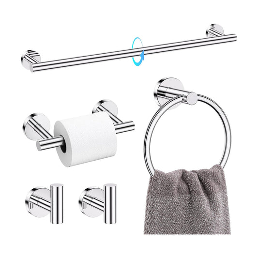 TQKAG 5 Piece Towel Racks for Bathroom, 23.6" Bathroom Hardware Set Chrome | Bathroom Hardware Set, SUS304 Stainless
