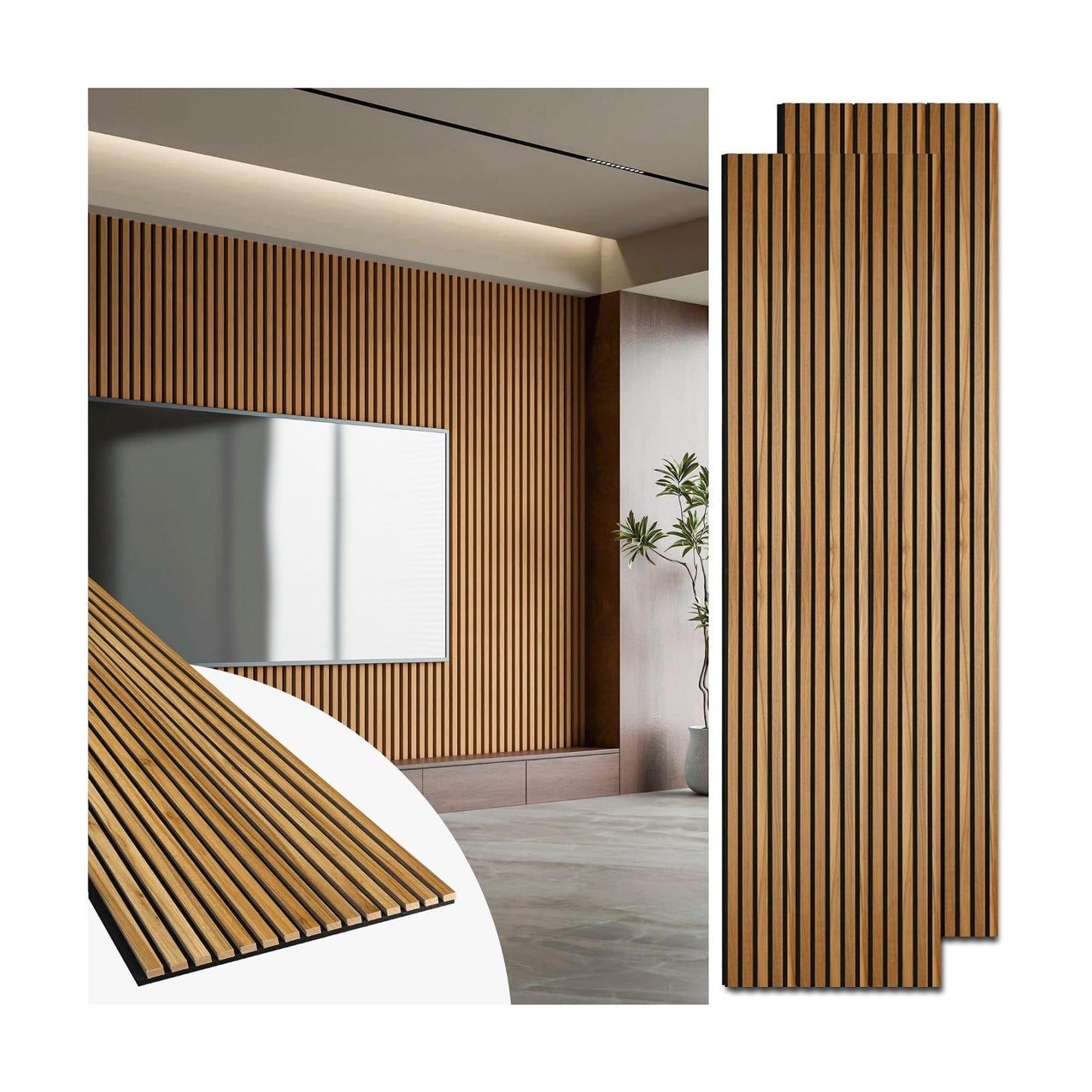 Wood Slat Acoustic Panels / Teak / 94.5 x 24 / Set of 2