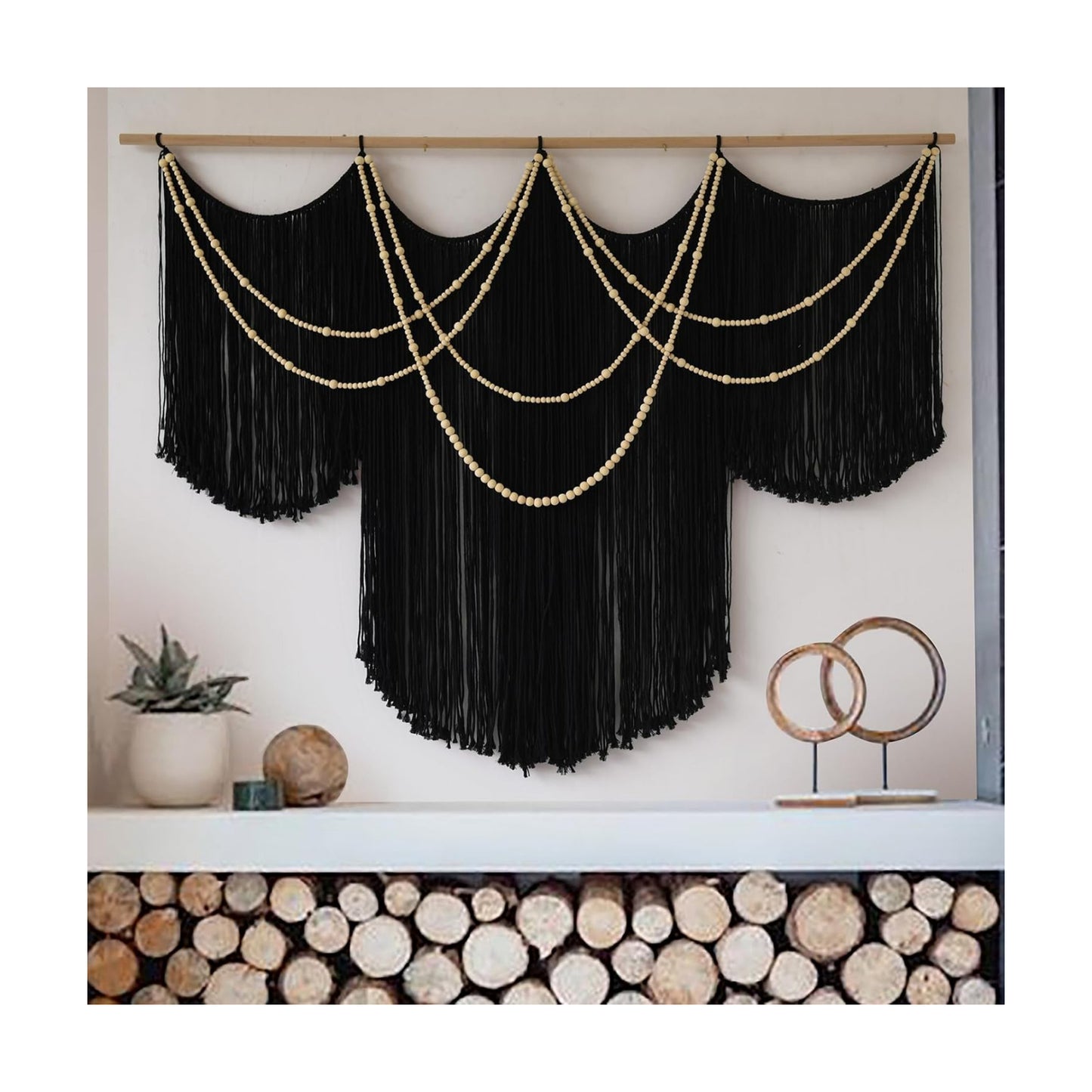 Macrame Wall Hanging Yarn Tapestry Home Decor Large Fiber Wall Art Living Room / Black1 / Black