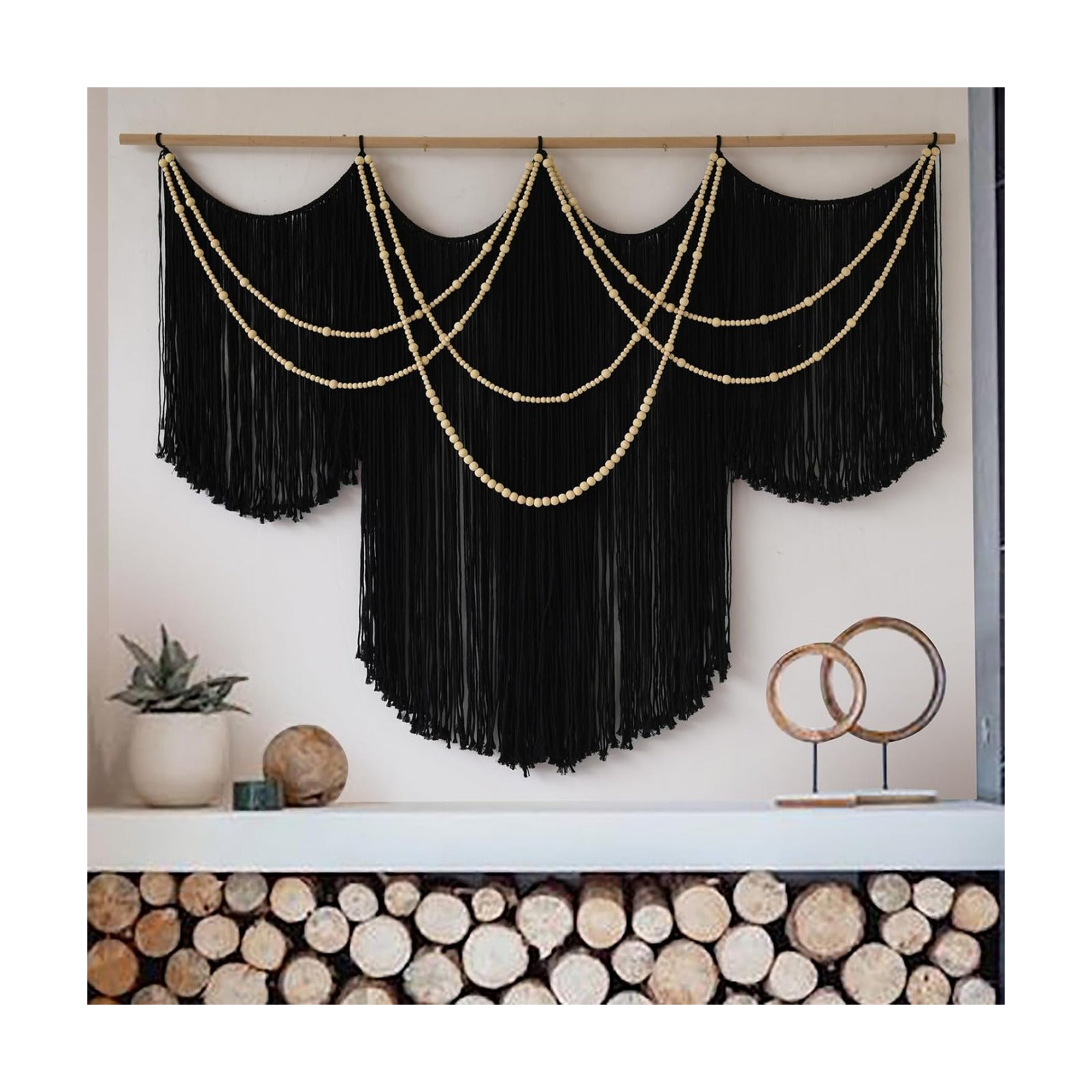 Macrame Wall Hanging Yarn Tapestry Home Decor Large Fiber Wall Art Living Room / Black1 / Black