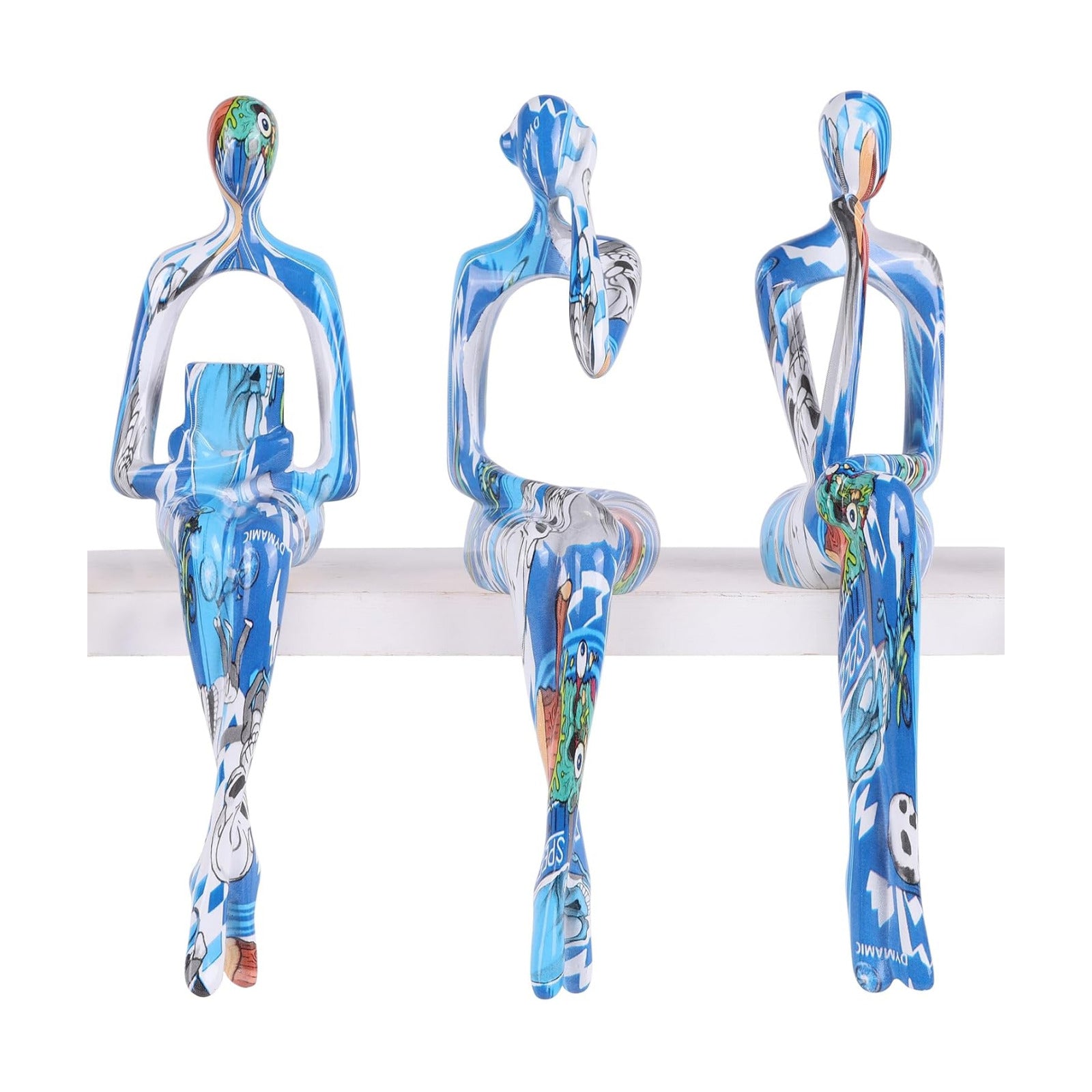 Resin Graffiti Home Decor Thinker Statue Accents / Blue / Set of 3