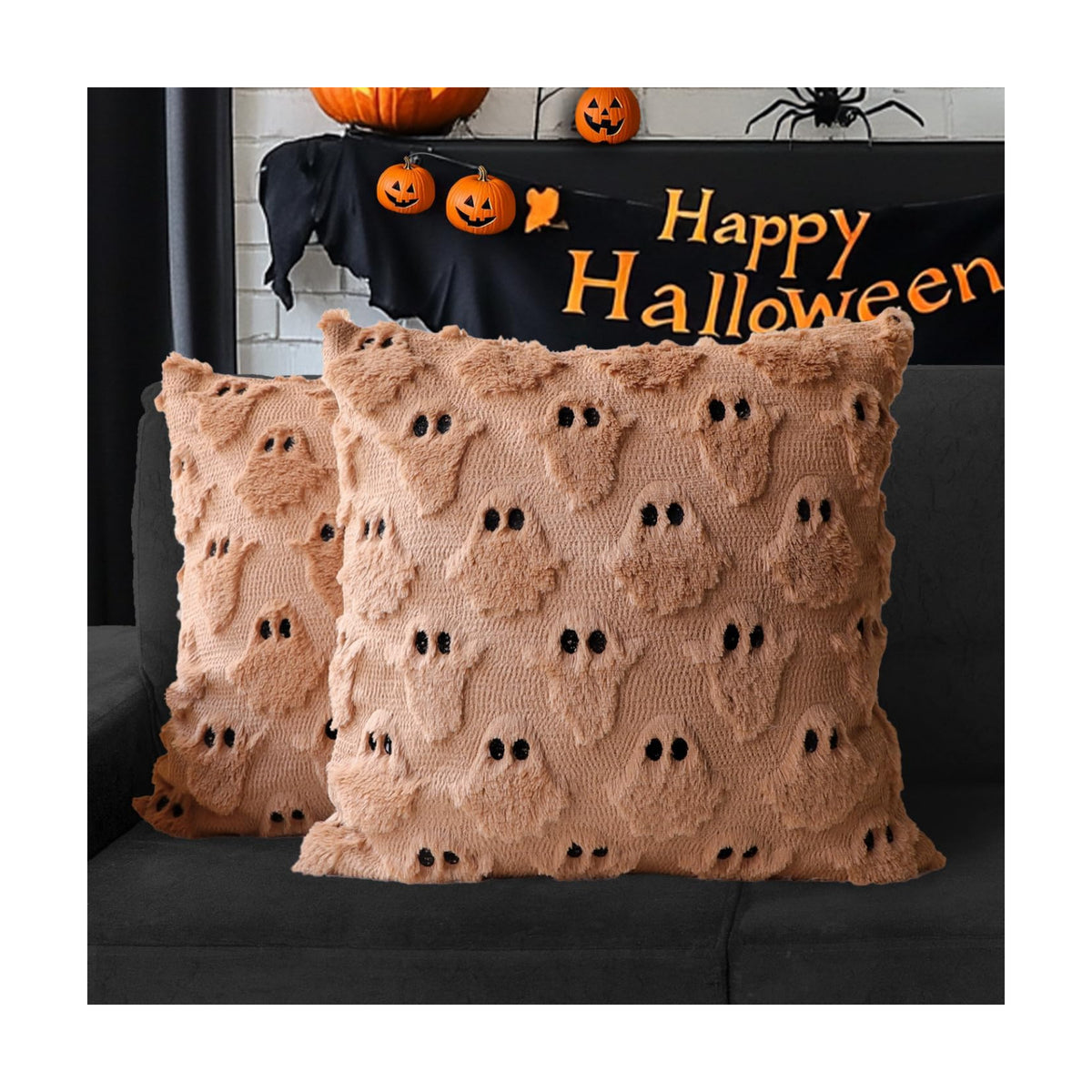 Halloween Pillow Covers 18x18 Set of 2 Brown Ghost Farmhouse Home Decor