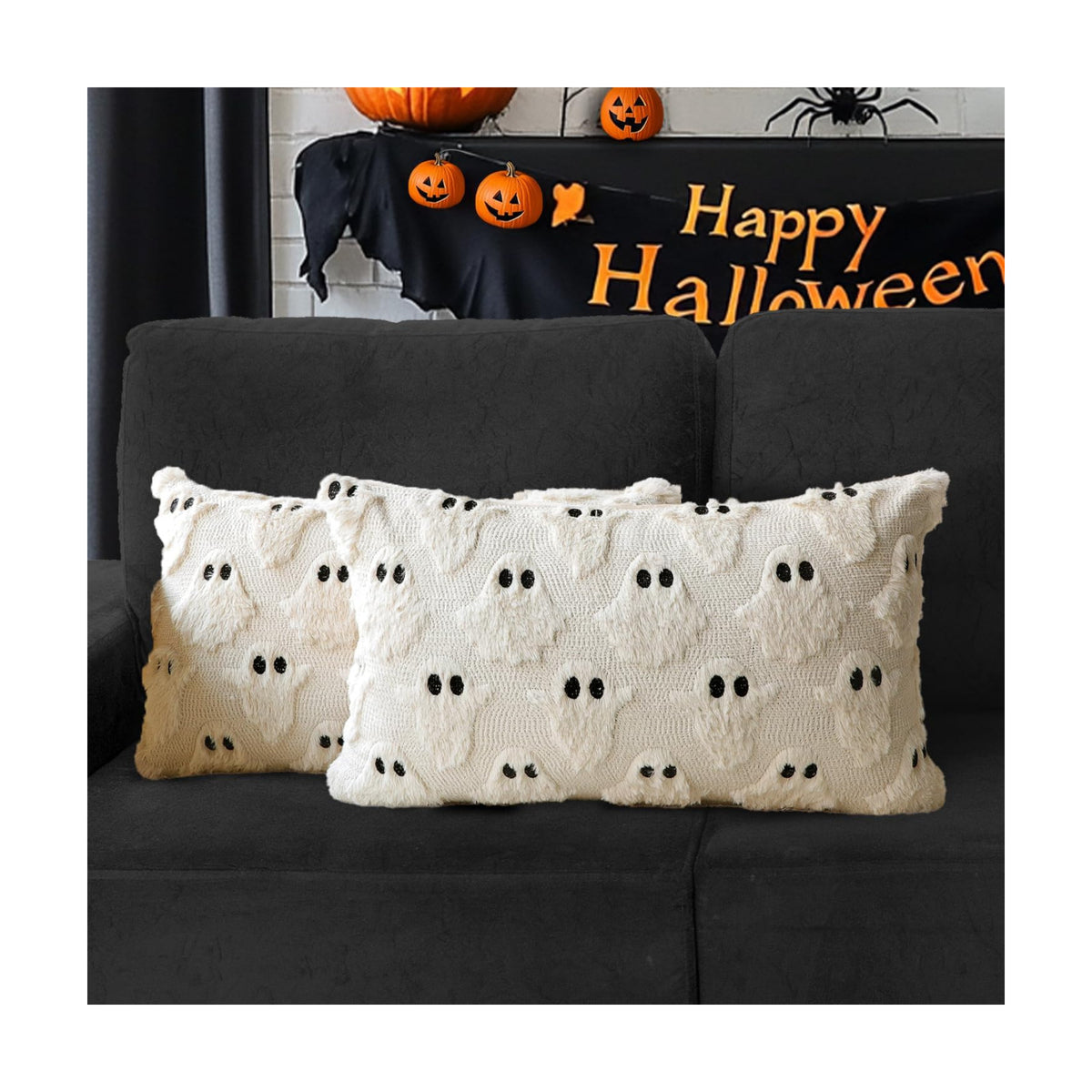Halloween Pillow Covers 12x20 Set of 2 Beige Ghost Farmhouse Home Decor