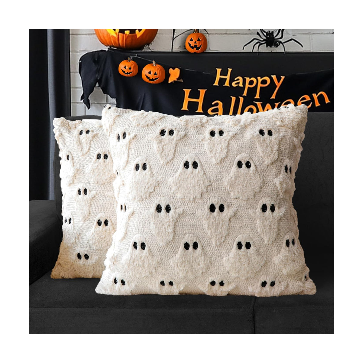 Halloween Pillow Covers 20x20 Set of 2 Beige Ghost Farmhouse Home Decor