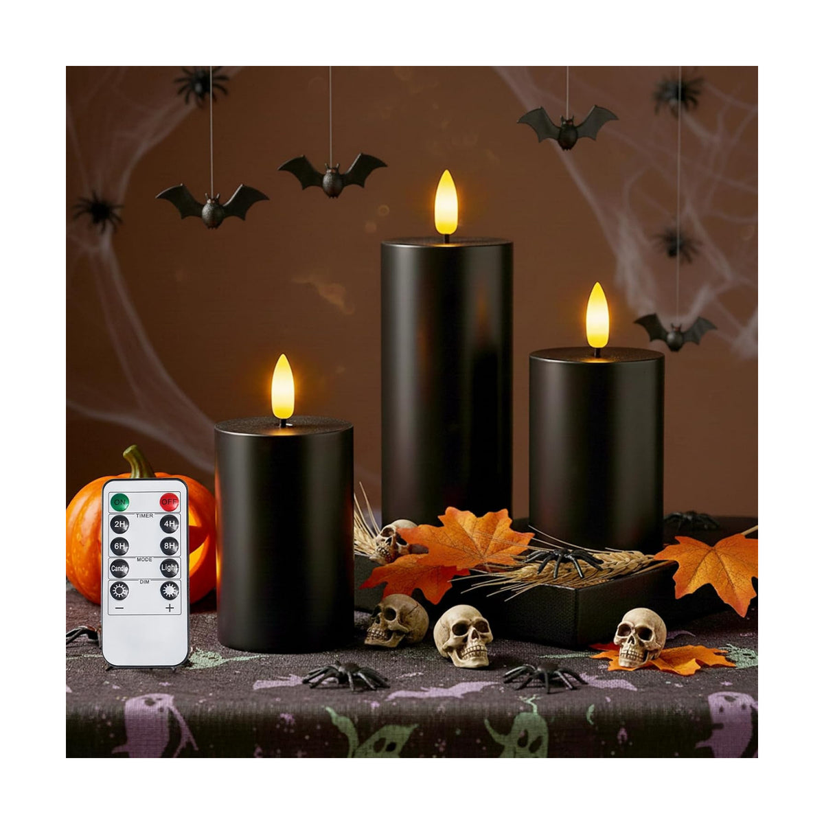 Homemory Black Flameless Candles Battery Operated with Remote Timer, 3PC | Rael Wax LED Pillar Candles with Realistic