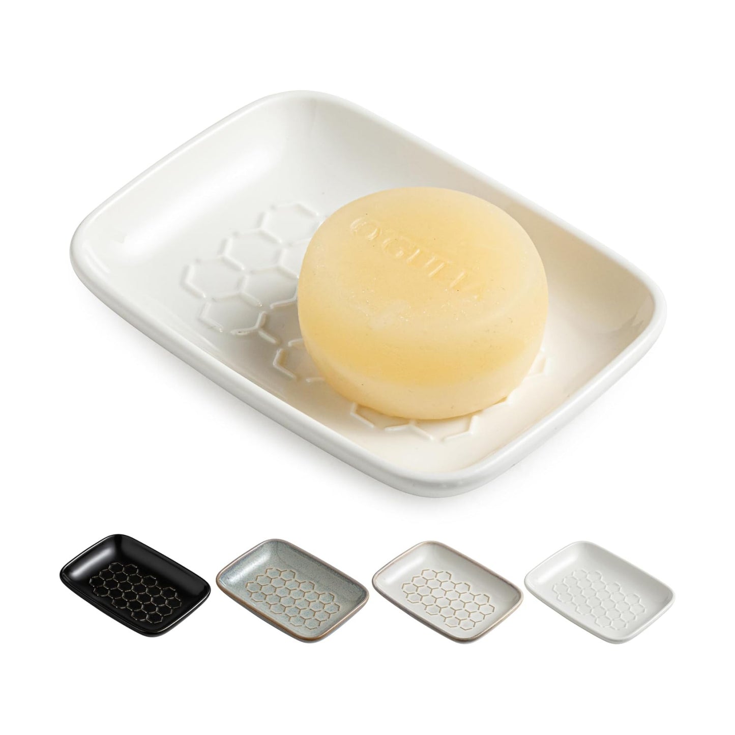 Ceramic Bar Soap Holder / White / Honeycomb